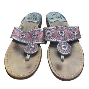 Jack Rogers Shimmering Pink Silver Signature Flat Slip On Sandals Size 7